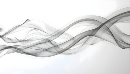 Semi-Transparent Gray Smoke Waves Crossing Diagonally on Clean White