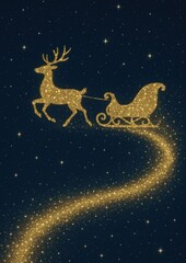 Glittering reindeer pulls sleigh.