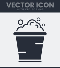 Simple bucket with bubbles icon cleanliness concept