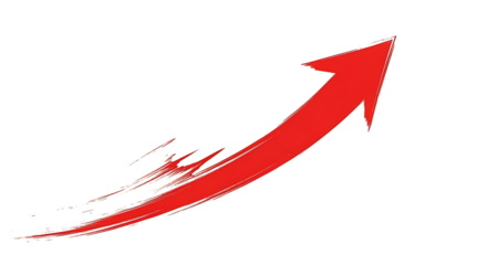 Red upward arrow graphic isolated on transparent background