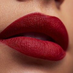 Obraz premium Close-up of lips with matte lipstick, velvet red.