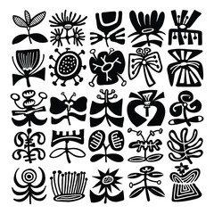 Abstract Floral Vector Set Hand-Drawn Botanical Folk Art Elements	