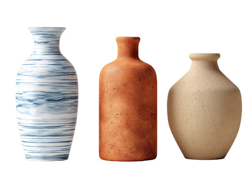 Three ceramic vases in various colors and textures