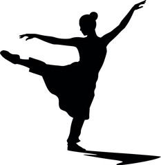Black silhouette of graceful dancer in motion ballet