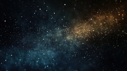 Fototapeta premium Abstract cosmic scene with sparkling particles in blue and golden hues resembling a starry galaxy or cosmic dust in space