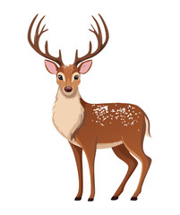 Elegant Brown Spotted Deer Standing Proudly with Impressive Antlers in a Simple and Minimalist Cartoon Style Illustration