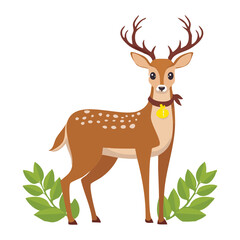 Handsome Deer with Big Antlers Standing Posing Confidently in a Natural Environment Surrounded by Green Plants Vector