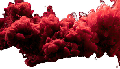Deep red ink spreading in water, forming swirling clouds