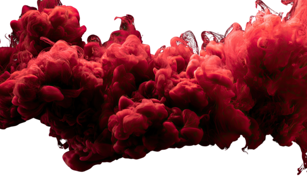 Deep red ink spreading in water, forming swirling clouds