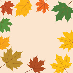 Obraz premium Colorful maple leaves arranged in a circle on a beige background with vibrant autumnal hues.