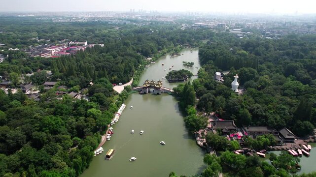 Chinese garden landscape of Slender West Lake in Yangzhou