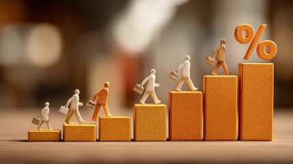 Conceptual image of financial growth, investment, and rising interest rates represented by figures