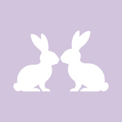 Two Rabbits Silhouette Vector – Cute Bunny Couple Illustration, Animal Love Concept, Minimal Design