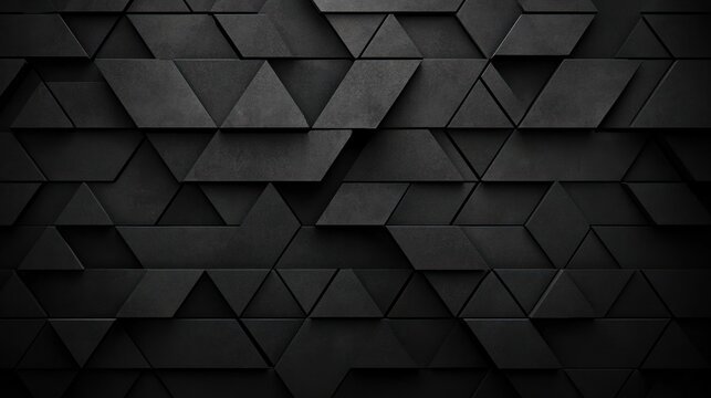 abstract dark geometric pattern composed of layered black triangular and parallelogram shapes creating a three-dimensional texture with sharp edges and shadows