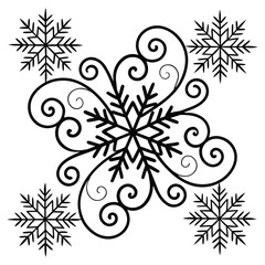 A black silhouette of a snowflake in the wind