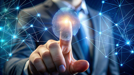 Fingerprint technology interface with a business person