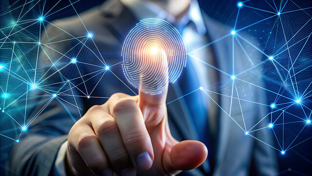Fingerprint technology interface with a business person - Powered by Adobe