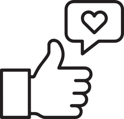 Obraz premium Simple line icon of a thumbs up gesture with a heart in a speech bubble