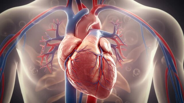 3d illustration of the human heart and blood vessels