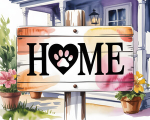 Obraz na płótnie Canvas Charming home sign with a paw print heart perfect for pet lovers isolated on white background