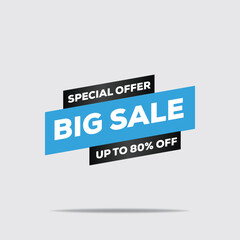 3D Big Sale Banner – 80% Off, Blue & Black, Modern Minimalist Design