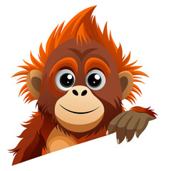 Adorable orangutan vector illustration peeking around corner cute animal graphic