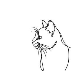 Minimalist continuous line drawing of a cat s head in profile
