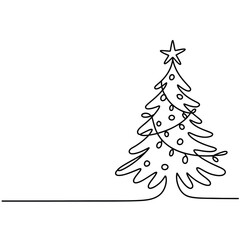 Minimalist continuous line drawing of a decorated christmas tree