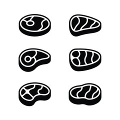 Collection of six different steak cuts icons on white background