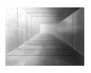 Obraz premium abstract geometric design with concentric rectangular frames creating illusion of depth in a grayscale metallic texture