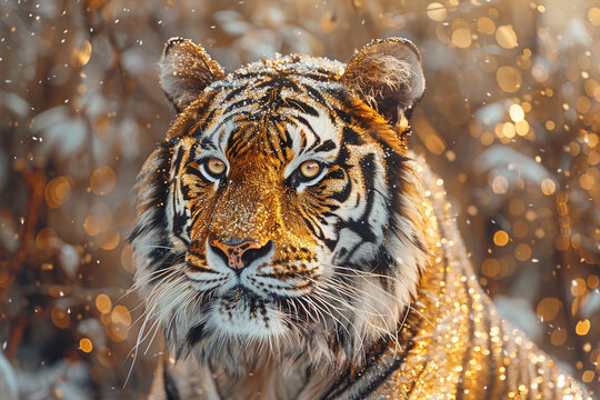 A stunning gold-plated painting featuring a mesmerizing tiger in a dourado style that is sure to captivate and impress all who see it  