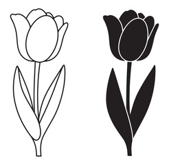 Simple black and white tulip flowers vector illustrations for springtime designs and decorations
