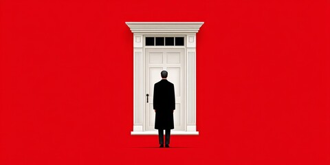 A stark visual of a red notice on a blank door silhouette