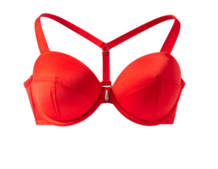 Vibrant red push up bra featuring elegant strappy detail and secure clasp for a confident