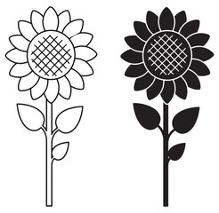 Simple vector illustrations of sunflower in black and white for decorative design elements