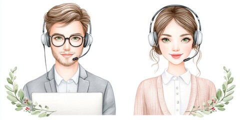 Watercolor scene of a digital insurance agent assisting clients online