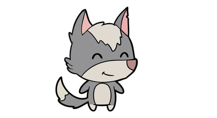 Adorable and Happy Cartoon Wolf Character Illustration with Cheerful Expression