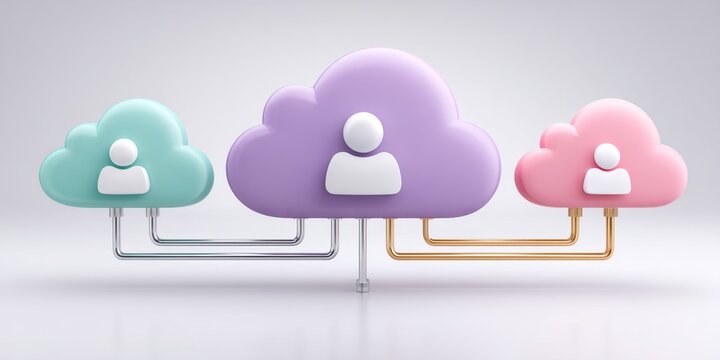 a minimalist concept of cloud computing with arrows connecting to user icons