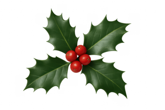 Holly leaves and red berries celebrating winter holidays