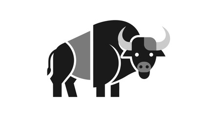 Stylized black and gray bull vector illustration with geometric shapes and clean lines, showcasing
