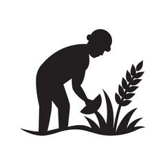 Farmer Harvesting Crops In Field Silhouette Design