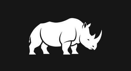 Obraz premium Majestic rhinoceros silhouette in striking black and white minimalist design