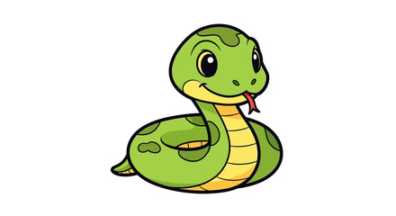 Cartoon Illustration of a Cute Green Snake with Yellow Belly and Spots Isolated on White Background