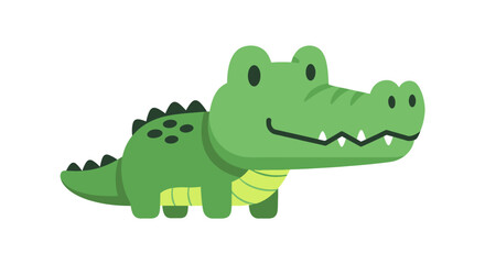 Illustration of cute green cartoon crocodile smiling isolated on white background