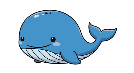 Adorable cartoon whale illustration with big eyes and a friendly smile on a white background