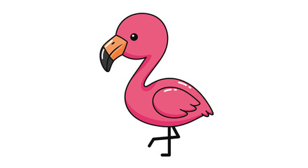 Cartoon pink flamingo standing on one leg against a white background illustration