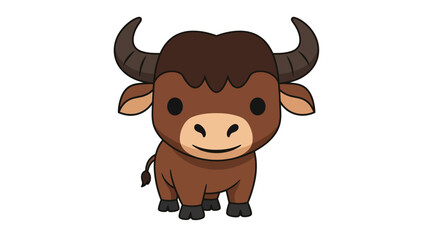 Charming cartoon illustration of a baby bull with adorable features and soft color palette
