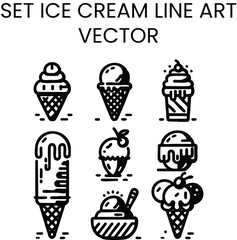 Ice cream set vector line art