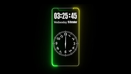 This type of application transforms a user's neon phone screen into a stylish live clock, often featuring glowing, customizable digital and analog clock designs with various themes and fonts.4k video