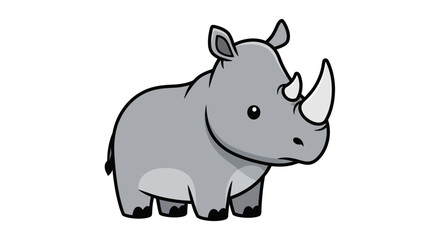 Cute Cartoon Rhinoceros Illustration on White Background Suitable for Children